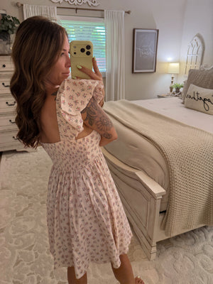 Sadie Blush Floral Ruffle Sleeve Mini Dress