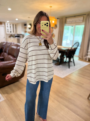 Faith Stripe Long Sleeve Dolman Sleeve Top - Ivory