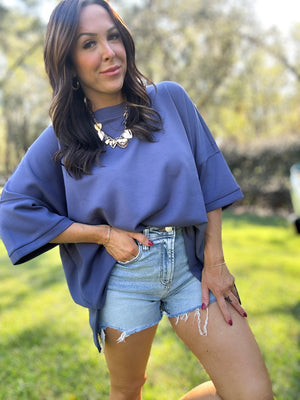 DOORBUSTER - Karli Side Slit Top - Blue Indigo