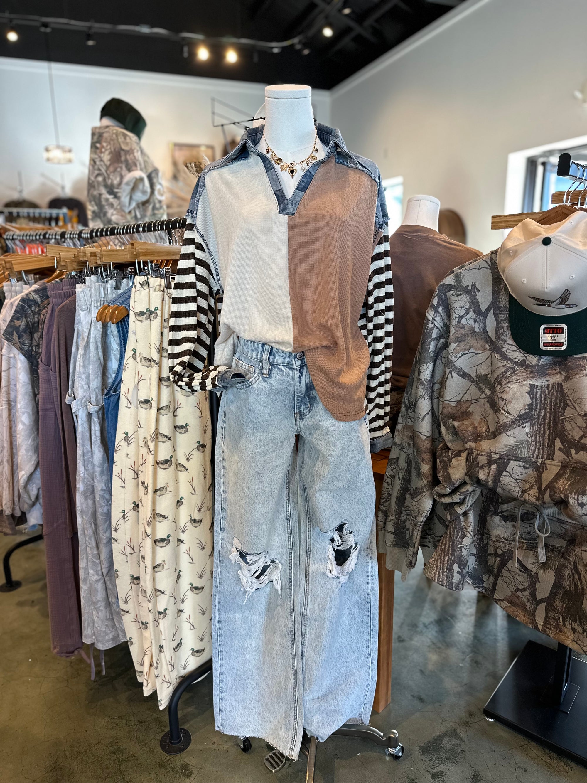 Nila Striped & Checkered Oversized Top