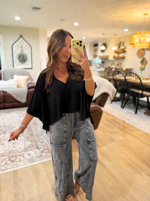 Jessica Mineral Washed Wide Leg Pants - Ash Black