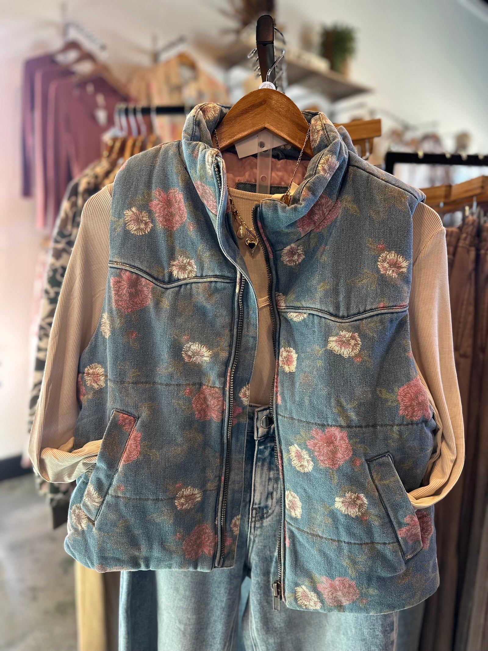 Love Blossom Floral Denim Vest