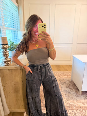 Mason Mineral Washed Tiered Wide Leg Pants - Black