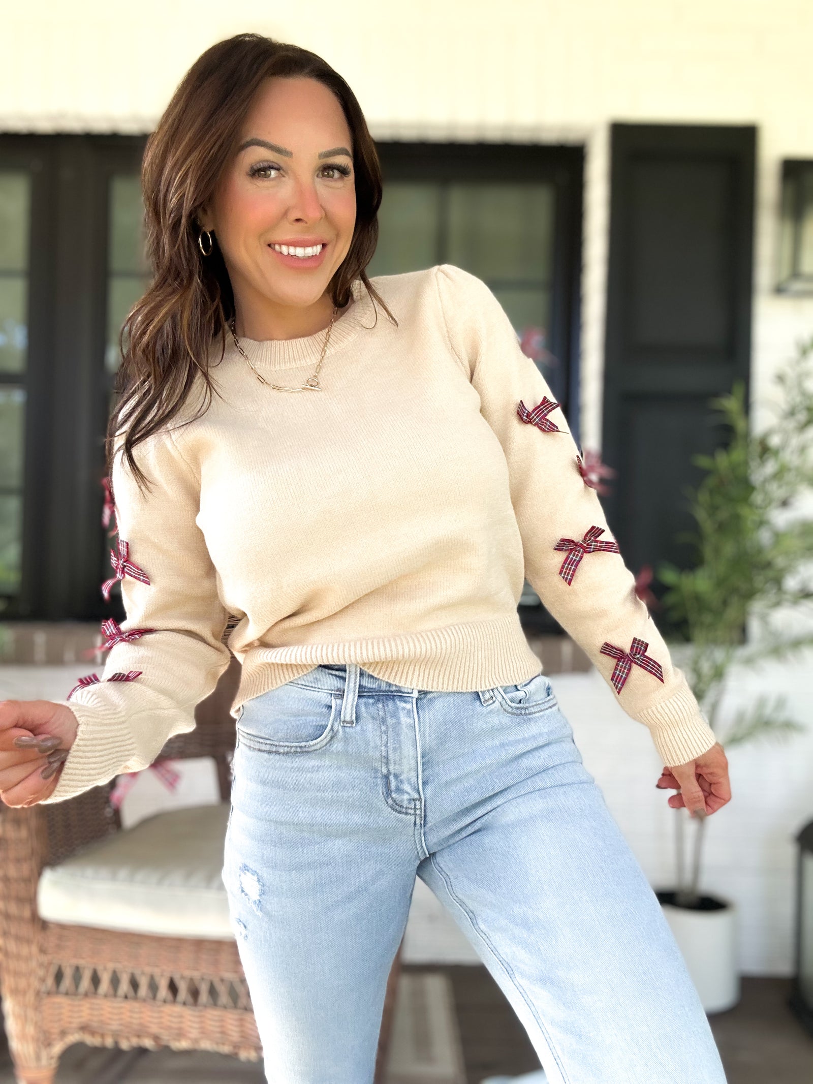 Preppy Blissful Plaid Bow Sweater