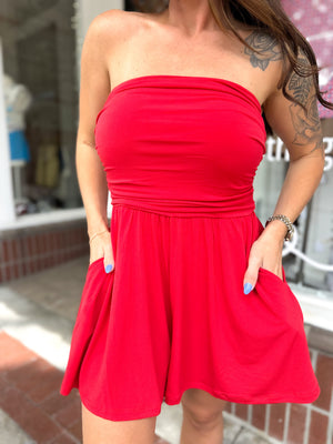 Can't Quit You Tube Top Romper - Red