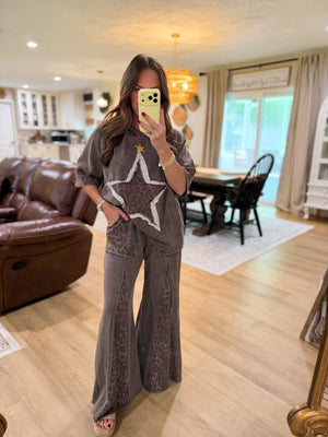 Lexi Mineral Washed Leopard Flare Pants - Cocoa