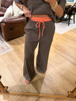 Rose Striped Knit Contrast Waist Pants