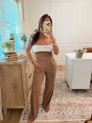 Ashlyn Contrast Piping Pants - Brown