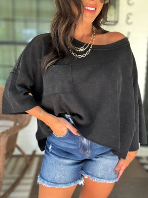 Mandi Mineral Washed Cropped Tee - Black