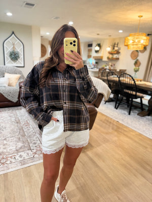 Noel Boxy Fit Plaid Button Down - Black