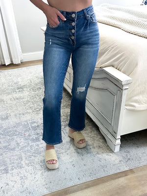 Mason Mid Rise Button Down Cropped Flare Jeans
