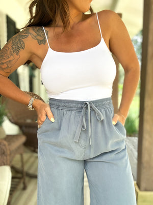 Brittani Tencel Wide Legged Linen Pants- Denim