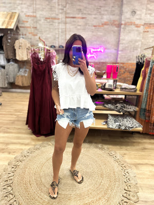 Mable Lace Trim Top - White