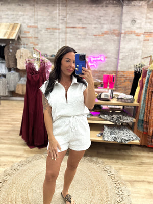 Lucky To Have You Scuba Short  Set - Light Gray