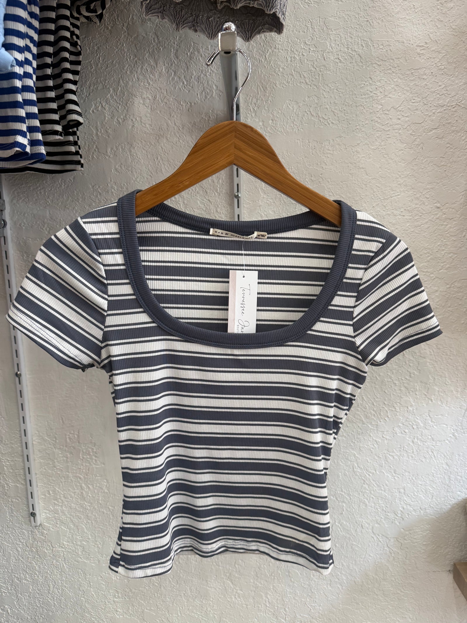 Tami Striped Scoop Neck Top - Navy