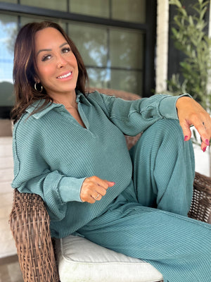 Christina Mineral Washed Waffle Pants - Teal