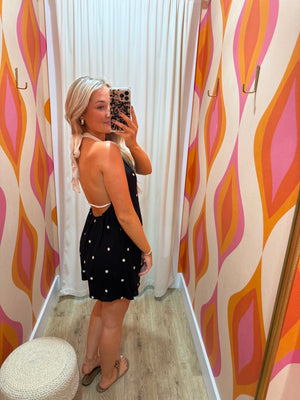 Sandi Polka Dot Tie Back Halter Romper