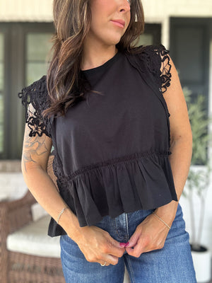 Mable Lace Trim Top - Black