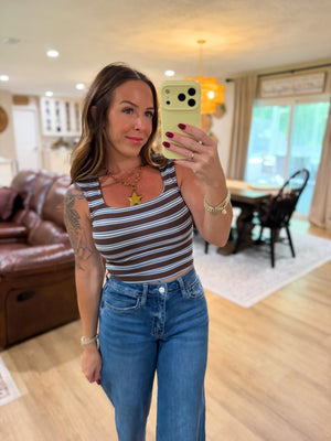 Randi Striped Square Neck Crop Top - Brown
