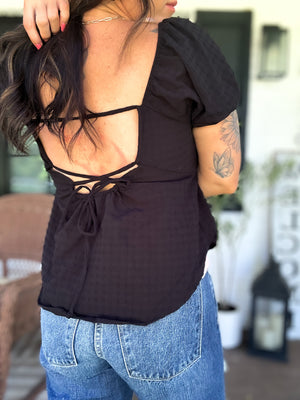 Gone Again Babydoll Lace Up Back Top