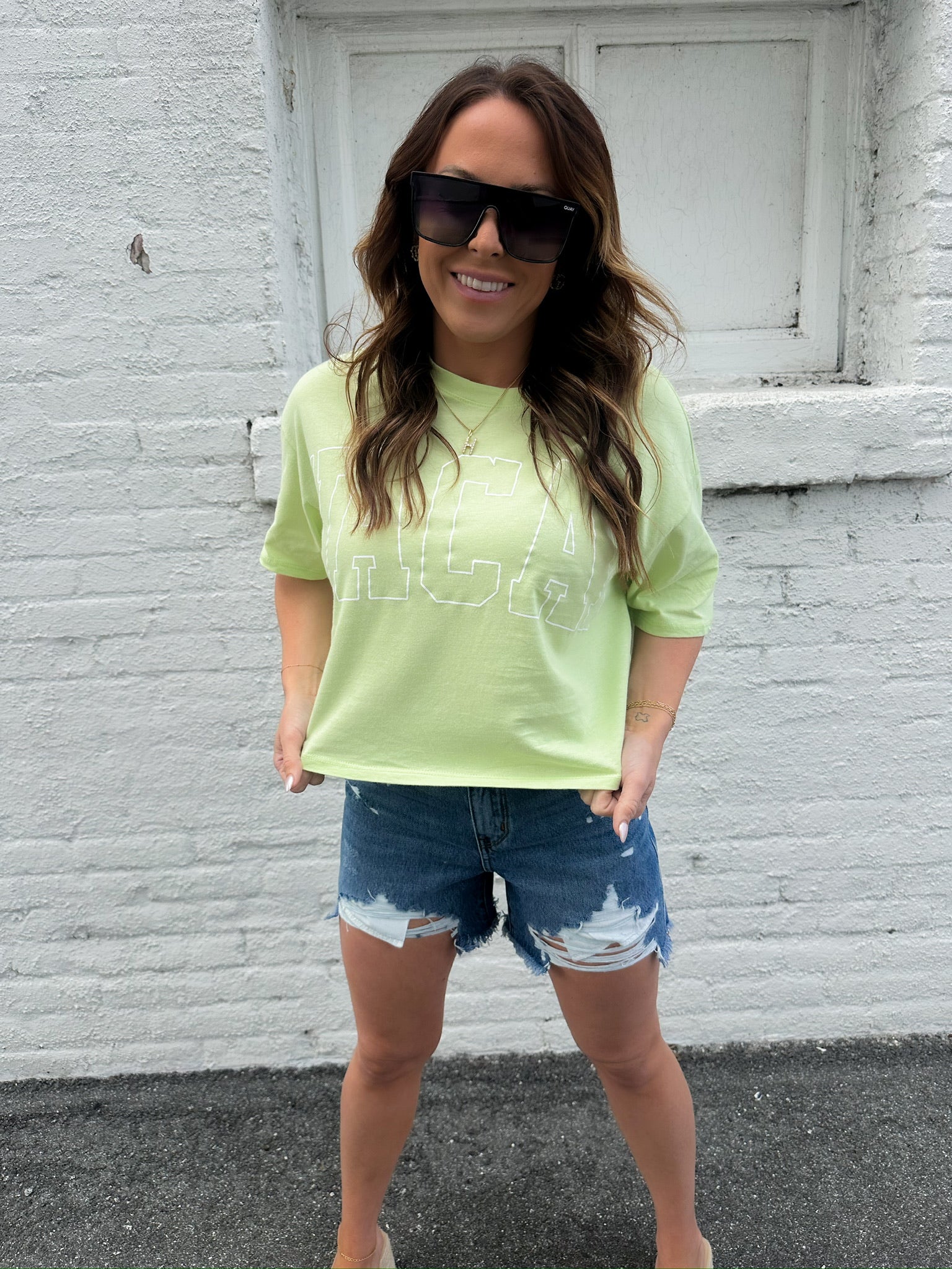 Vacay Vibes Cropped Tee - Lime