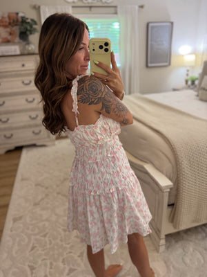 Coralie Floral Print Shirring Mini Dress