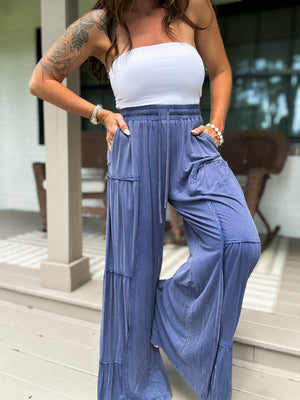 Arabella Mineral Washed Tiered Wide Leg - Denim