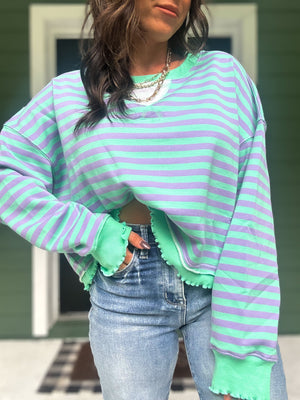 Cara Cropped Striped French Terry Top