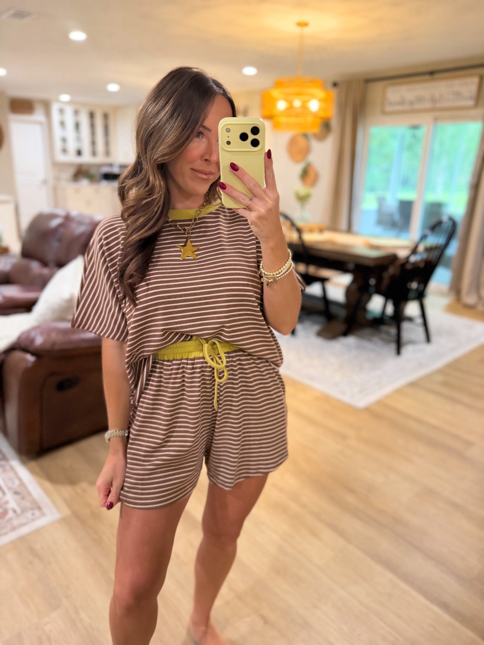 Nikki Oversized Striped Knit Top - Brown/Lime
