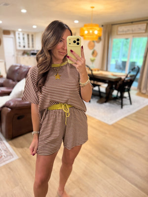 Nikki Oversized Striped Knit Top - Brown/Lime