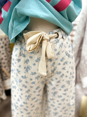 Baylyn Floral Barrel Jeans with Eyelet Belt