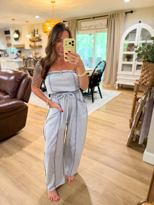 Mindy Mineral Wash Barrel Leg Jumpsuit