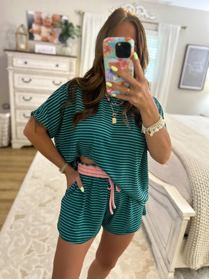 Nikki Oversized Striped Knit Top - Teal/Blush