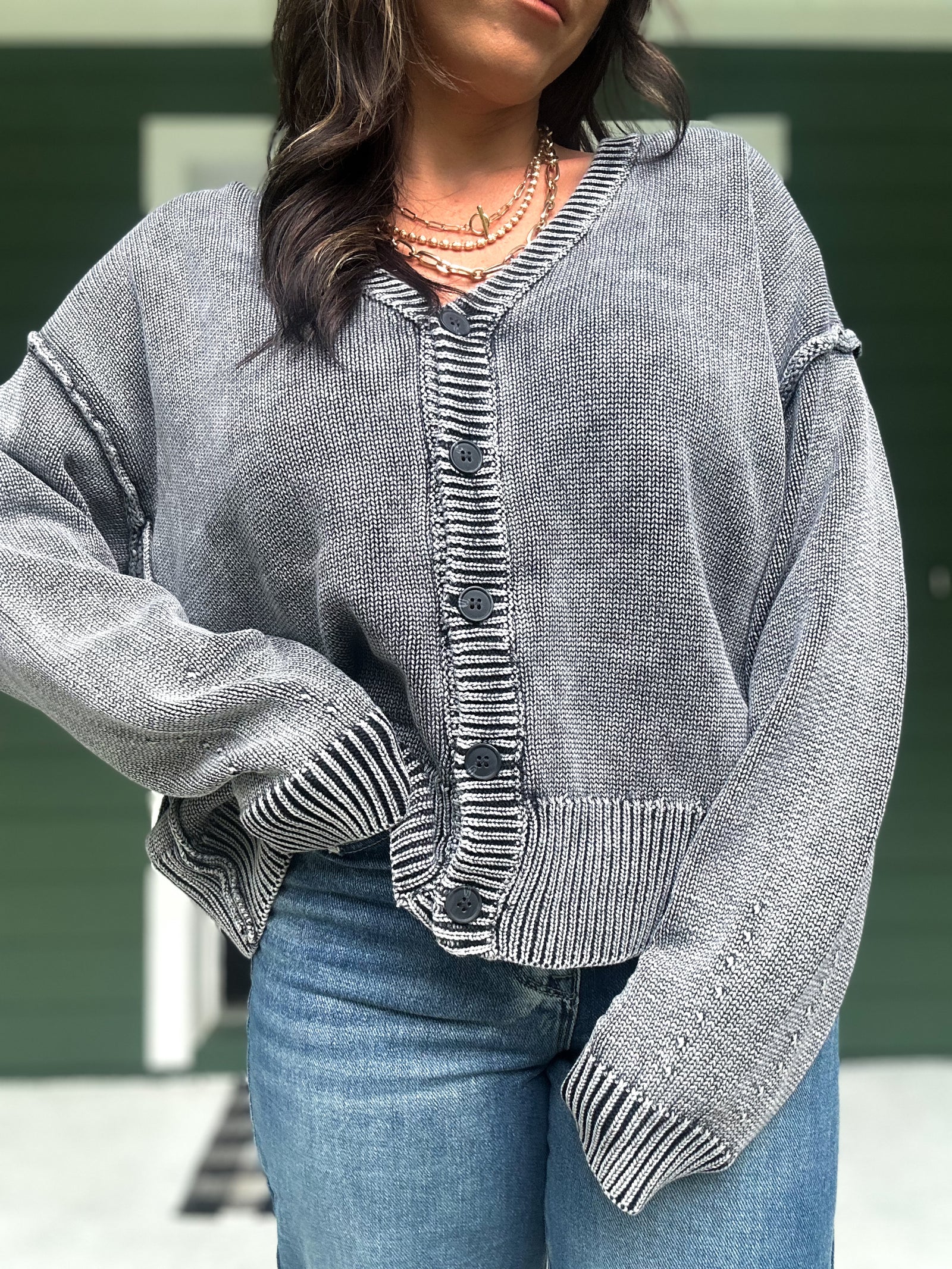 Josie Button Front Cardigan - Black