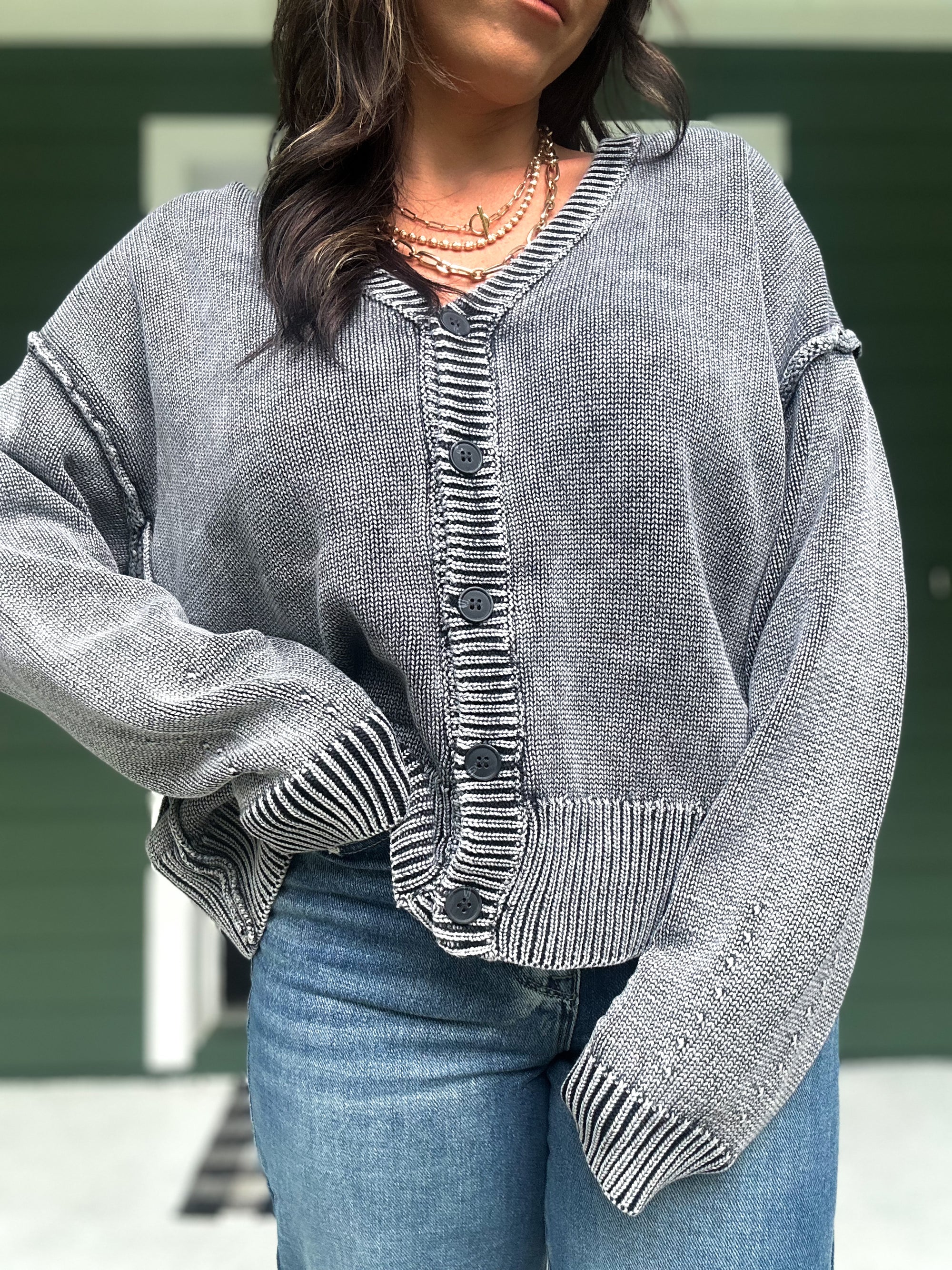 Josie Button Front Cardigan - Black