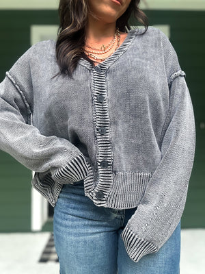 Josie Button Front Cardigan - Black