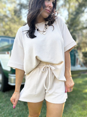 DOORBUSTER - Ali Ribbed Tee - Sand Beige