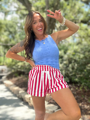 Dana Floral Edge Top - Bright Blue
