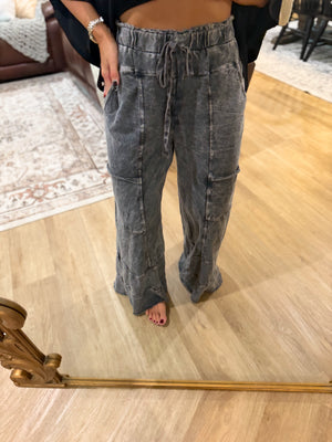 Jessica Mineral Washed Wide Leg Pants - Ash Black