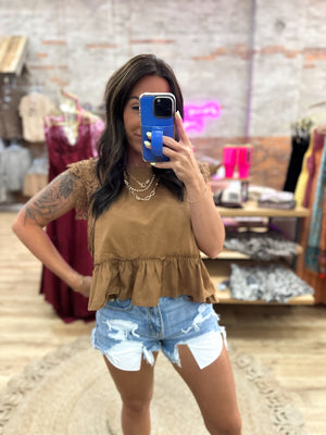 Mable Lace Trim Top - Cinnamon