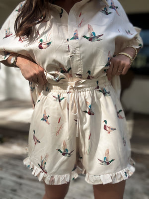 Parker Mallard Print Ruffle Shorts