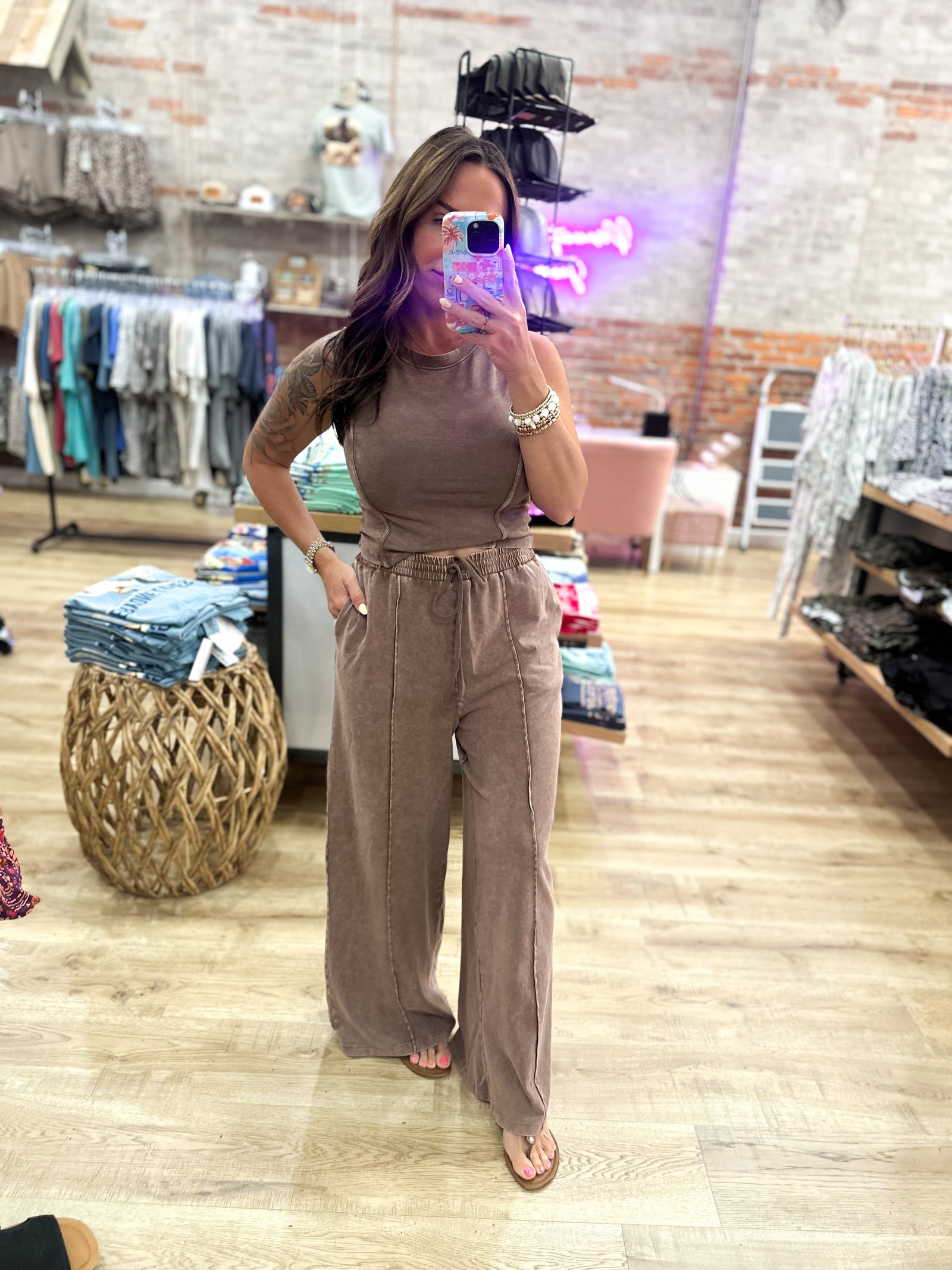 Let's Just Stay Home Lounge Top - Chocolate