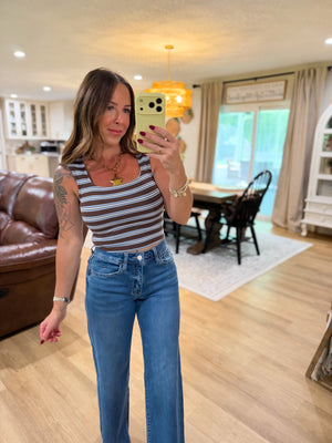 Randi Striped Square Neck Crop Top - Brown