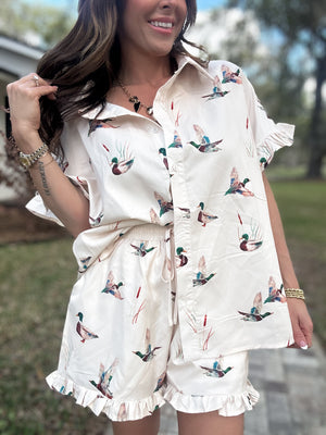 Parker Mallard Print Ruffle Sleeve Shirt