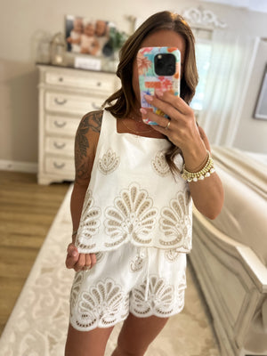 Daphne Embroidered Shorts - Ivory