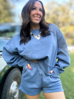 DOORBUSTER - Gabi Round Neck Pullover Dusty Blue