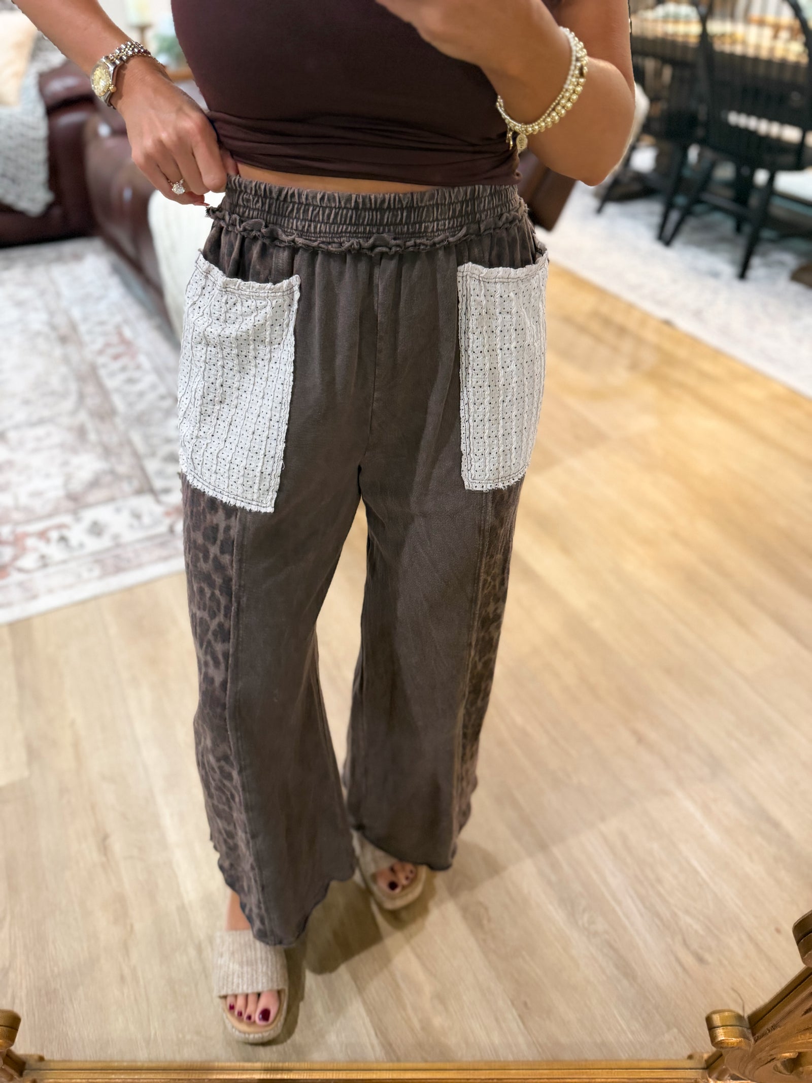 Paityn Mineral Washed Leopard & Lace Cropped Pants