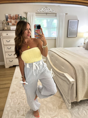 Brittan Striped Textured Pants - Denim/White
