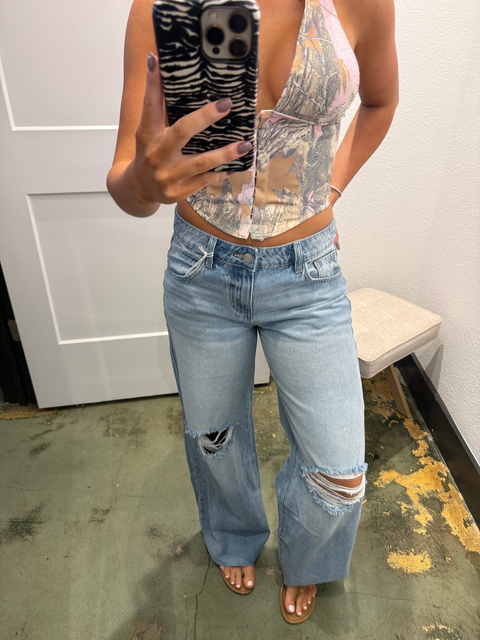 Anna Low Rise Wide Leg Denim Jeans