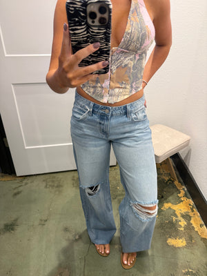 Anna Low Rise Wide Leg Denim Jeans